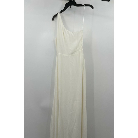Reformation Evelyn One Shoulder Dress Ivory Size 2 Chiffon Front Slit Dress - Picture 4 of 7
